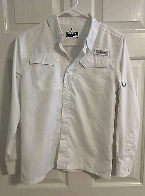#ad Habit Shirt Boys Youth Long Sleeve Button Down White Fishing Pockets Size Large $8.00
