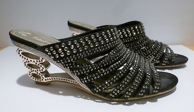 #ad Womens John Fashion Black Sequined embellished Slip On rubber Heel Shoes Size 10 $29.99