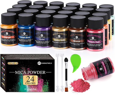 #ad Mica Powder，24 Colors 10g Bottle of Natural Pigment Powder for Epoxy Resin，Soa $15.49