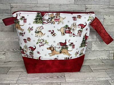 #ad Project Bag Knitting Crochet Zippered Yarn Storage Christmas Holiday Gnomes $25.00