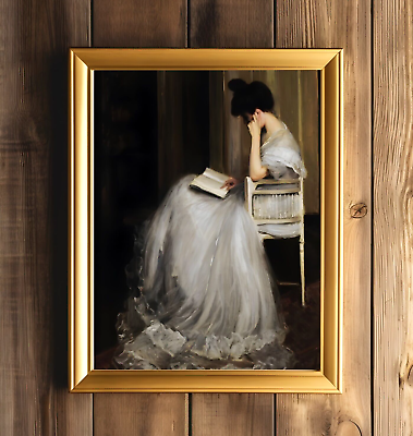 #ad Antique Portrait Woman Reading Vintage Art Print Bedroom Wall Decor $9.95