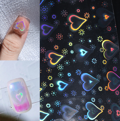 #ad Holographic Nail Stickers 3D Laser Star Heart Slider For Nails Aurora Film NS28 $2.95
