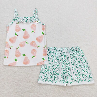 #ad Baby Girls Summer Peach Print Boutique Shorts Set $22.00
