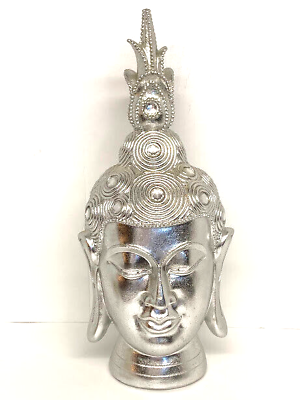 #ad #ad Buddha Head Silver With Gems Plastic 14quot; Tall 6quot; Wide With Felt Lined Base $29.93