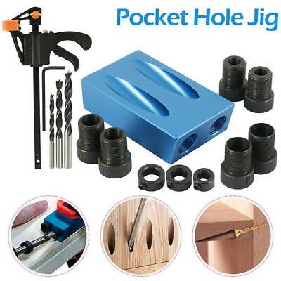 #ad 6 8 10mm Pocket Hole Jig Kit Woodworking Guide Oblique Drill Angle Hole Locator $14.99