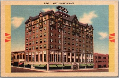 Rapid City South Dakota Postcard ALEX JOHNSON HOTEL Street View Linen c1940s $4.00