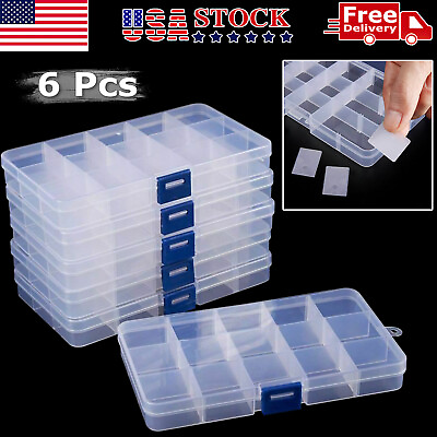 #ad 6 Pack Clear Jewelry Box Plastic Bead Storage Craft Container Earrings Organizer $10.99
