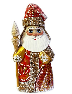 #ad Santa Claus Figurine Christmas Decoration Russian Wooden Father Frost 6 Inch $64.50