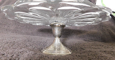 #ad Vintage Weighted Gorham Silver Sterling Pedestal Crystal Cake Dish Server Plate $30.99