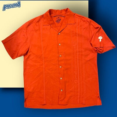 #ad Philadelphia Phillies Shirt Men Large Red Tommy Bahama Silk Button Ticket MLB $39.99