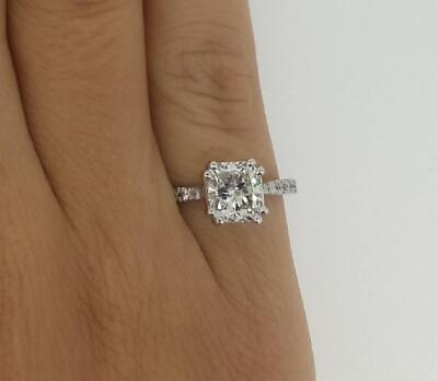 1.6 Ct Double Claw Pave Cushion Cut Diamond Engagement Ring VS1 H White Gold 14k $2714.00