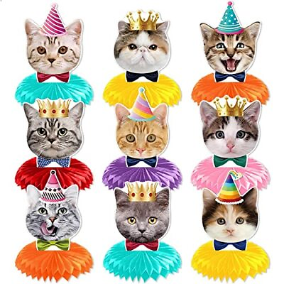 #ad Cat Honeycomb Centerpieces Cat theme Happy Birthday Party Decorations for Gir... $25.17