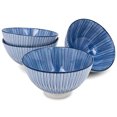 #ad Nat amp; Jules Delicate Stripes Blue 18 Ounce Ceramic Cereal Bowls Set Of 4 $64.01