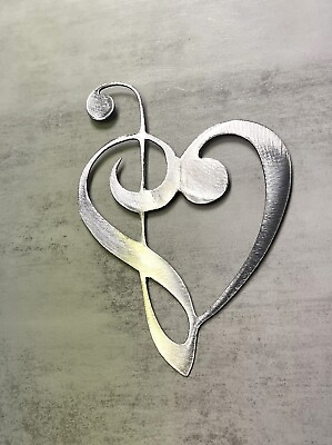 #ad Music Heart Note Musical Clef Mini Silver 9 1 2quot; x 6quot; Metal Wall Art $21.99