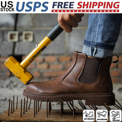 #ad Mens Waterproof Work Boots Indestructible Steel Toe Shoes Slip On Safety Shoes $28.82