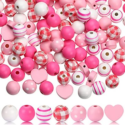 210 Pieces Craft Beads Wood Spring Color Beads Wooden Round Beads Colorful Woode $19.73
