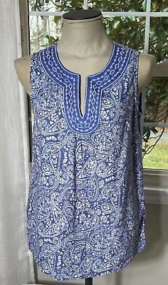 #ad Carole Little Womens Sleeveless Blouse Size Medium Linen Blend NWT Floral Boho $12.00
