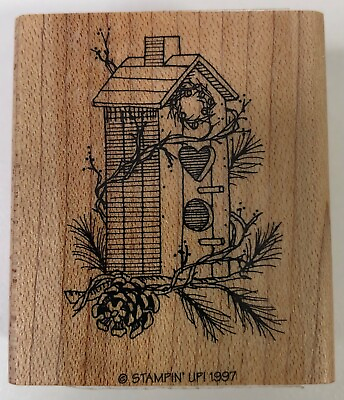 #ad Stampin Up Birdhouse Birds Vines Pine cone Winter Wood Mount Rubber Stamp $9.00