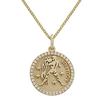 #ad 14k Yellow White or Rose Gold Diamond Zodiac Sign Pendant Necklace 18quot; $356.49