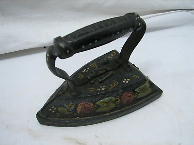 #ad Antique Heavy Cast Iron Keystone Tole Painted Sad Flat Iron Tool 1888 Pat $119.99
