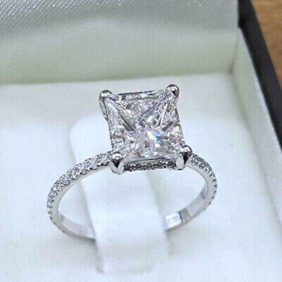 #ad 3.20ct White Princess Lab Created Diamond 14K White Gold Engagement Wedding Ring $253.69