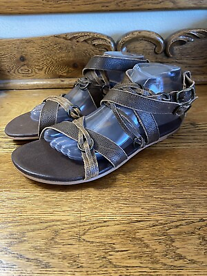 Roan Womens Gretch Brown Leather Gladiator Sandals Sz 9.5 Double Buckles New $45.00