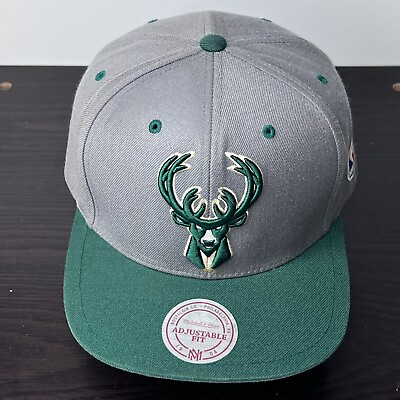 #ad Milwaukee Bucks Snapback Hat Cap Mitchell amp; Ness Wool Blend Gray Green NBA $19.99