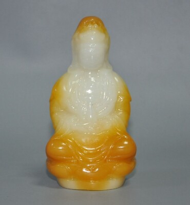 #ad 4.8quot;China Ancient White jade Carve temple Kwan yin guanyin Goddess Buddha Statue $84.15