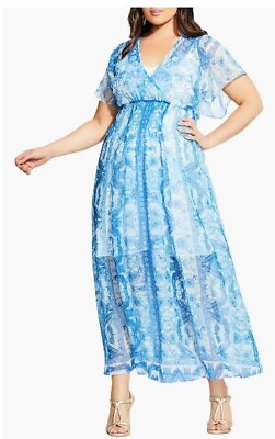 #ad City Chic Womens Mykonos V Neck Short Sleeve Maxi Dress Plus Size S 16 MSRP $159 $39.75