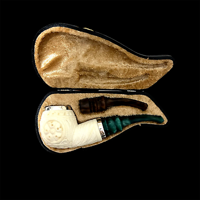 #ad Block Meerschaum Pipe 925 silver unsmoked smoking tobacco pipe w case MD 383 $274.54
