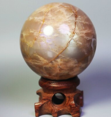 #ad Natural Peach Moonstone Sphere Ball Quartz Crystal Stone Sparkling Mineral Stand $19.99