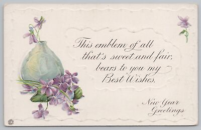 #ad #ad Holiday New Year Round Glass Vase Violets Embossed Stecher 558E Vintage Postcard $1.35