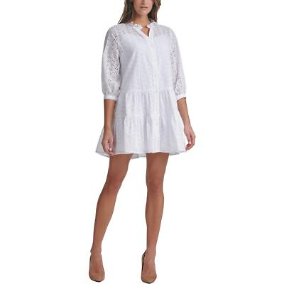 #ad Tommy Hilfiger Womens White Tiered Mini Casual Shirtdress 12 BHFO 7143 $35.99