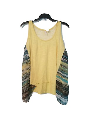 #ad Red Camel Flowy Tank Yellow W Lace amp; Sheer Floral Sides Women’s Size Large $9.00
