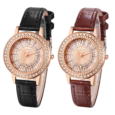 #ad Women Luxury Rhinestone Quartz Watch PU Leather Band Waterproof Business Gifts $12.99