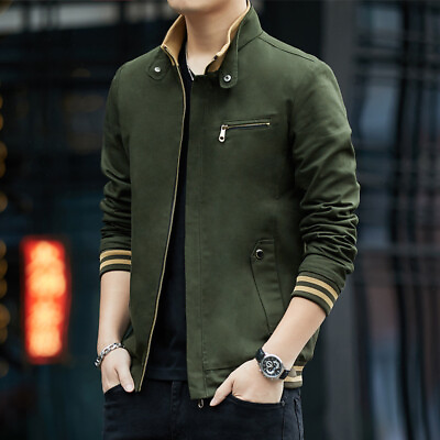 Men#x27;s Solid Color Jacket Casual Slim Fit Pure Cotton Jacket Stand Collar Zipper $59.99