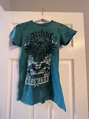 #ad Archaic By Affliction Womens T Shirt SIZE Small Teal And Black $16.25