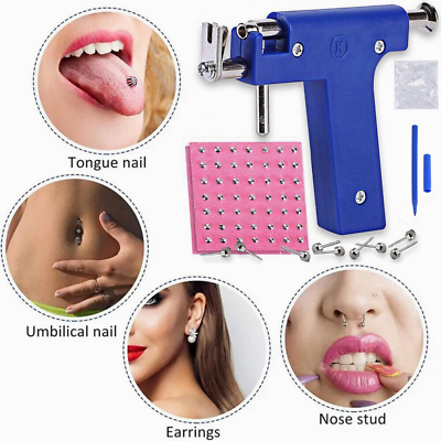 Professional Ear Piercing Gun Body Nose Navel Tool Kit Set Jewelry with 98 Studs $7.99