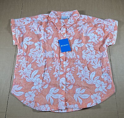 #ad Columbia Women#x27;s Camp Henry IV SS Shirt Coral Reef Lakeshore Floral Size Large $19.95