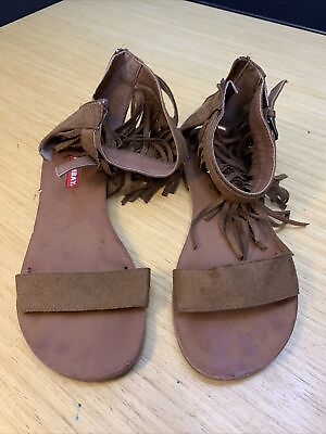 Unionbay Brown Leather Gladiator Sandals With Fringe Womanâ€™s Size 6.5 KG Summer $12.00
