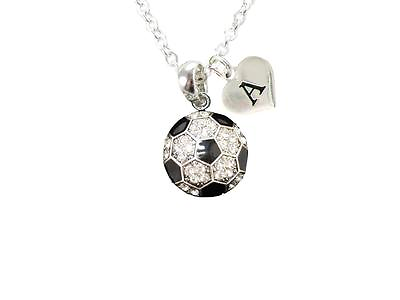 #ad Custom Crystal Soccer Ball Silver Chain Necklace Choose Initial Charm All 26 $22.49