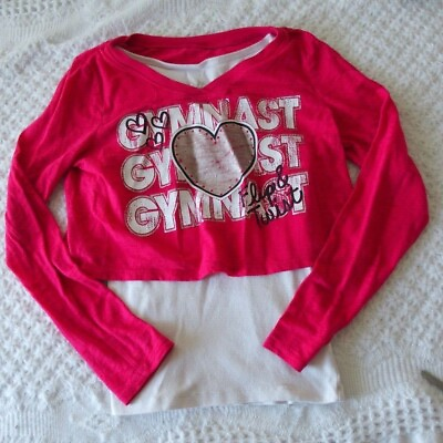#ad Justice 12 Girls Shirt Gymnast long sleeve NEEDS SEAM REPAIR gymnastics $6.49