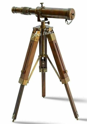 Antique Brass Nautical Finish Marine Maritime Telescope With Wooden Tripod $99.00