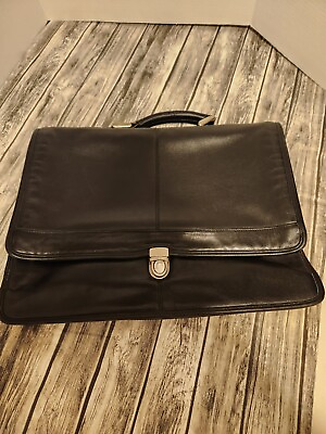 #ad Black leather briefcase. Soft Expands. W shoulder Strap $49.00