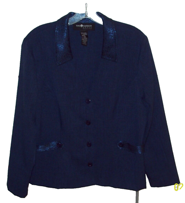 #ad Sag Harbor Women#x27;s Sz 14 Petite Button Career Blazer Jacket Top Navy Blue $23.99