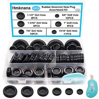Hmknana 53PCS Rubber Grommets for WiringRubber Grommet Kit in 6 Assorted Drill $14.49