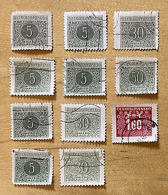 #ad Czechoslovakia Postage Stamp Lot Of 11 Ceskoslovensko Various Denomination Used $2.54