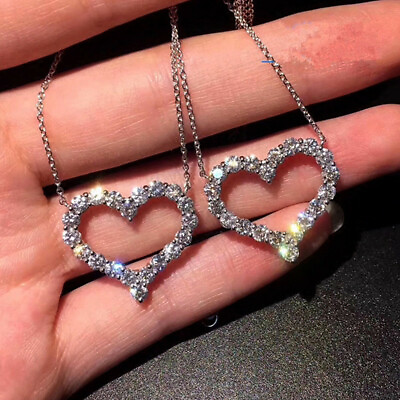 #ad Fashion Heart Silver Plated Necklace Pendant Cubic Zircon Women Wedding Jewelry C $3.50