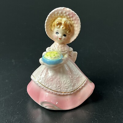#ad Josef Original The Little Gourmet Girl Figurine Japan Sticker Pink Bonnet Dress $45.99