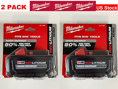 #ad #ad 2PCS 18V Milwaukee High output XC 48 11 1865 6.0 AH Batteries M18 Red 48 11 1862 $116.99